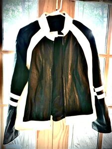 Vintage Black & White Paneled Leather Jacket By Wilson’s Maxima
